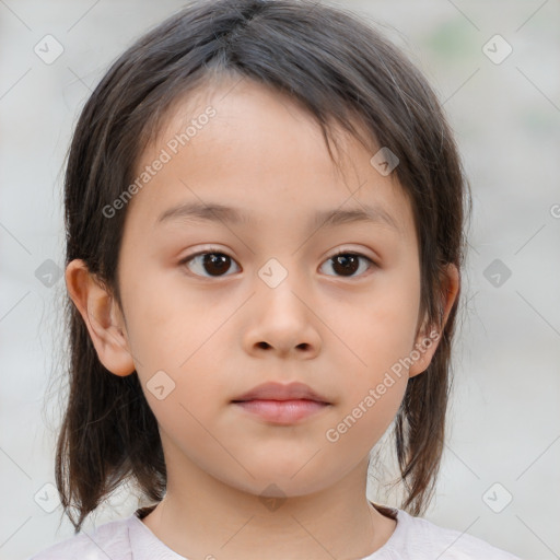 Neutral white child female with medium  brown hair and brown eyes