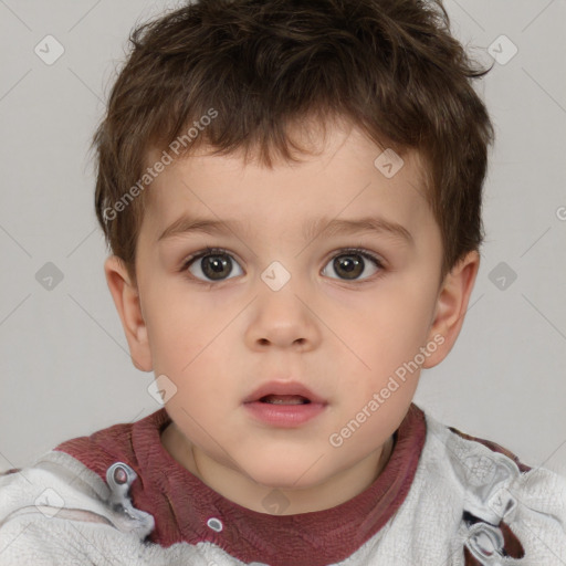 Neutral white child male with short  brown hair and brown eyes