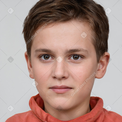 Neutral white child male with short  brown hair and grey eyes