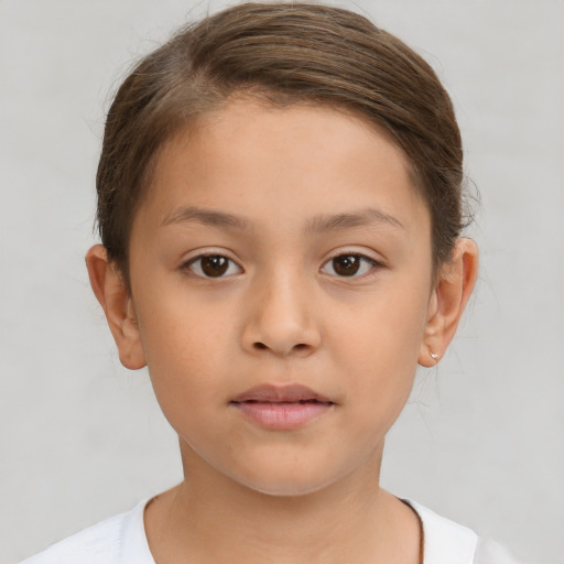 Neutral white child female with short  brown hair and brown eyes