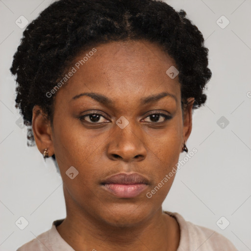 Neutral black young-adult female with short  brown hair and brown eyes