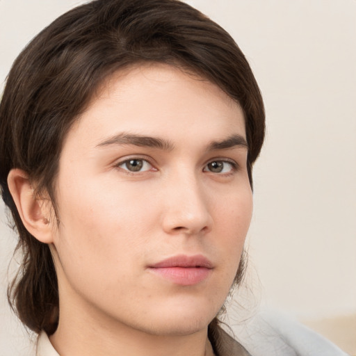 Neutral white young-adult male with medium  brown hair and brown eyes