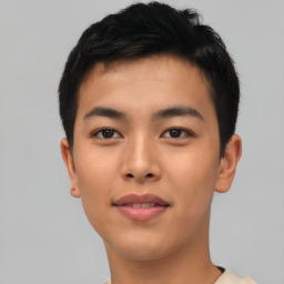 Neutral asian young-adult male with short  brown hair and brown eyes