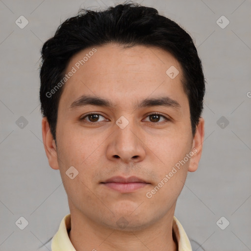 Neutral asian young-adult male with short  brown hair and brown eyes