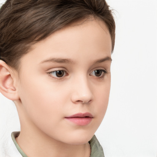 Neutral white child female with short  brown hair and brown eyes