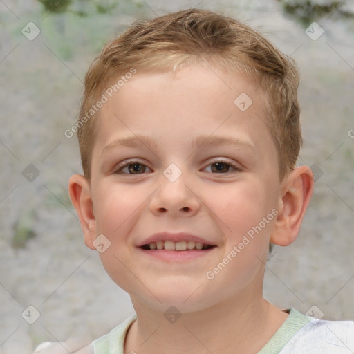 Joyful white child male with short  brown hair and brown eyes