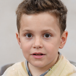 Joyful white child male with short  brown hair and brown eyes