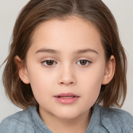 Neutral white child female with medium  brown hair and brown eyes