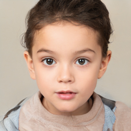 Neutral white child female with short  brown hair and brown eyes