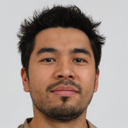 Neutral asian young-adult male with short  brown hair and brown eyes