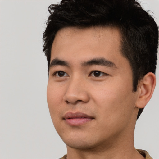 Neutral asian young-adult male with short  black hair and brown eyes