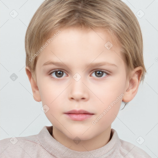 Neutral white child female with short  brown hair and grey eyes