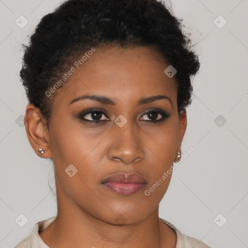 Neutral black young-adult female with short  black hair and brown eyes