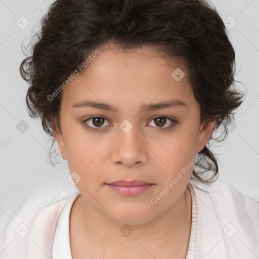 Neutral white child female with medium  brown hair and brown eyes