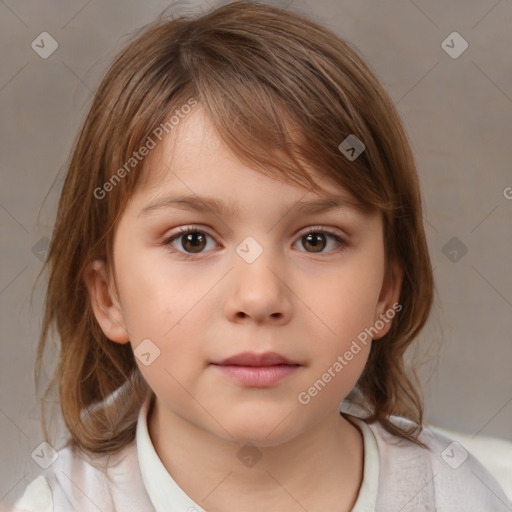 Neutral white child female with medium  brown hair and brown eyes