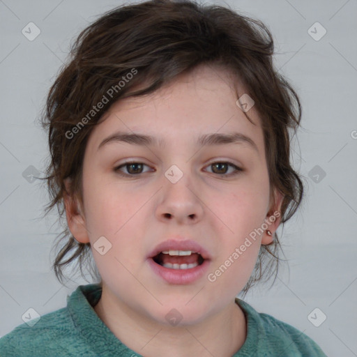 Neutral white child female with medium  brown hair and brown eyes