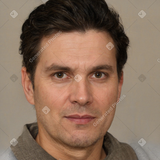 Neutral white adult male with short  brown hair and brown eyes