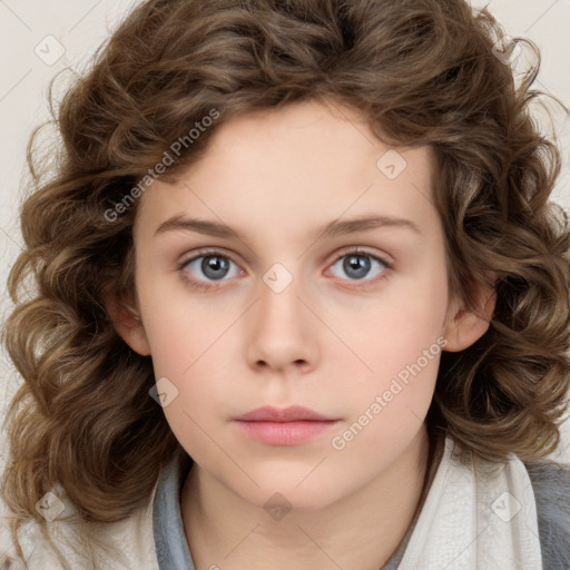 Neutral white child female with medium  brown hair and brown eyes