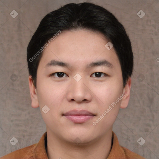 Neutral asian young-adult male with short  brown hair and brown eyes