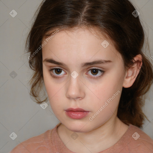 Neutral white child female with medium  brown hair and brown eyes