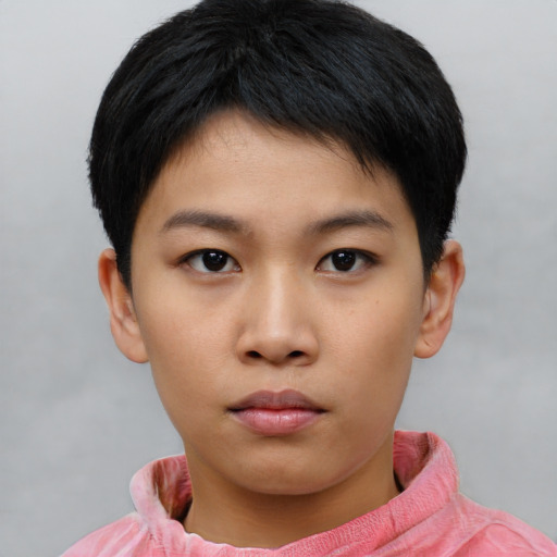 Neutral asian child female with short  black hair and brown eyes