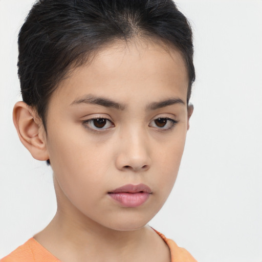 Neutral asian young-adult female with short  brown hair and brown eyes