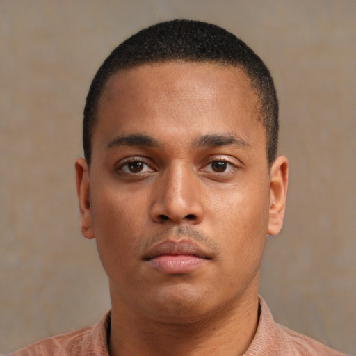 Neutral black young-adult male with short  brown hair and brown eyes