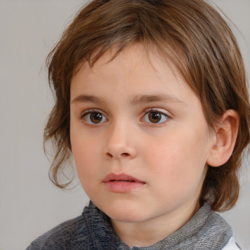 Neutral white child female with medium  brown hair and brown eyes