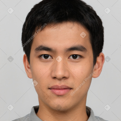 Neutral asian young-adult male with short  black hair and brown eyes