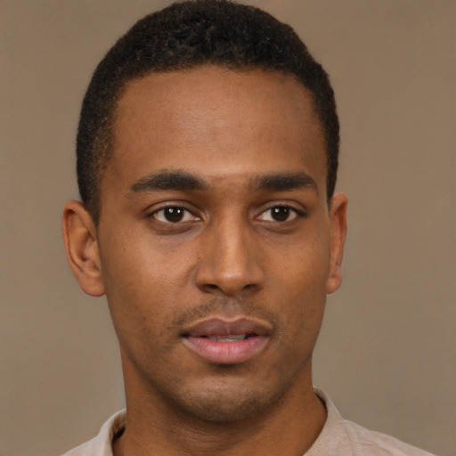 Neutral black young-adult male with short  brown hair and brown eyes