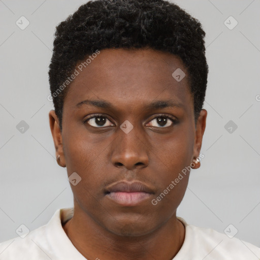 Neutral black young-adult male with short  brown hair and brown eyes