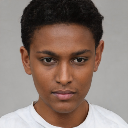 Neutral black young-adult male with short  brown hair and brown eyes