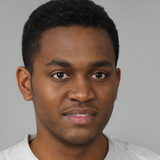 Neutral black young-adult male with short  brown hair and brown eyes