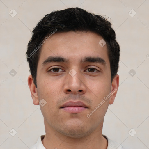 Neutral asian young-adult male with short  black hair and brown eyes