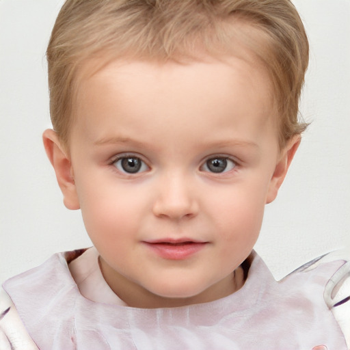 Neutral white child female with short  brown hair and grey eyes