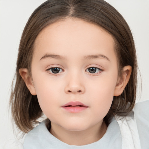 Neutral white child female with medium  brown hair and brown eyes