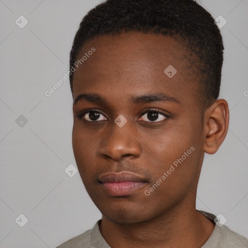 Neutral black young-adult male with short  brown hair and brown eyes