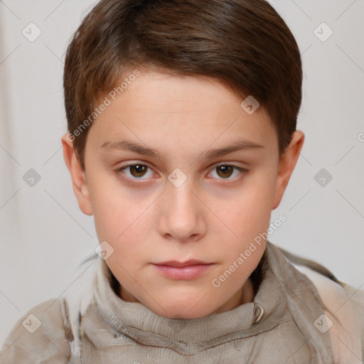 Neutral white child female with short  brown hair and brown eyes