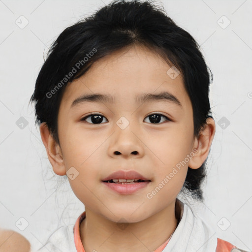 Neutral asian child female with medium  brown hair and brown eyes