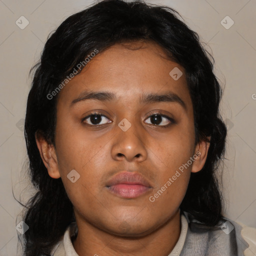 Neutral asian young-adult female with medium  black hair and brown eyes