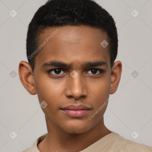 Neutral black young-adult male with short  brown hair and brown eyes