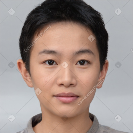 Neutral asian young-adult male with short  black hair and brown eyes