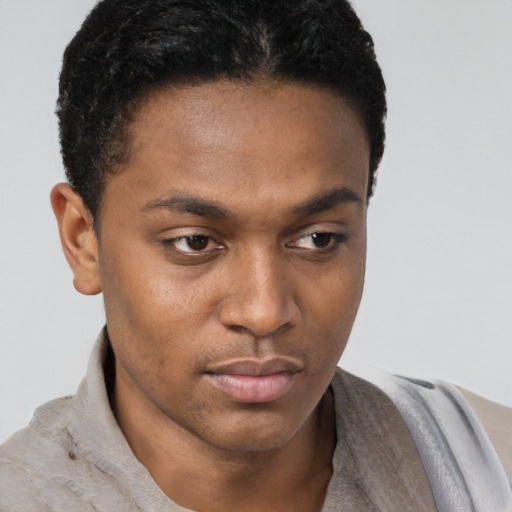 Neutral latino young-adult male with short  brown hair and brown eyes
