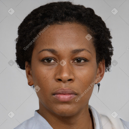 Neutral black young-adult female with short  brown hair and brown eyes