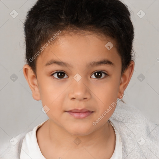 Neutral white child female with short  brown hair and brown eyes