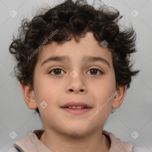 Joyful white child male with short  brown hair and brown eyes