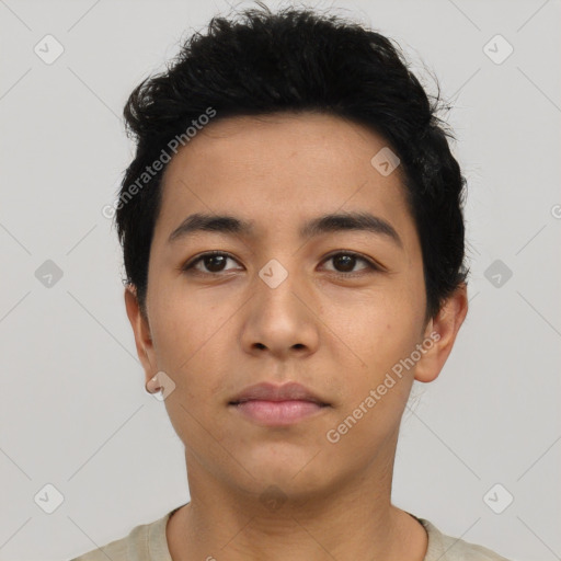 Neutral asian young-adult male with short  black hair and brown eyes