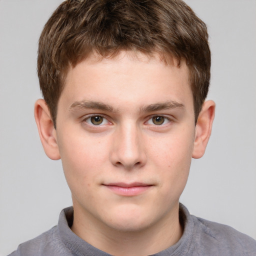 Neutral white child male with short  brown hair and grey eyes