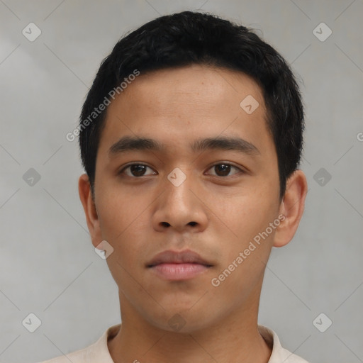 Neutral asian young-adult male with short  black hair and brown eyes