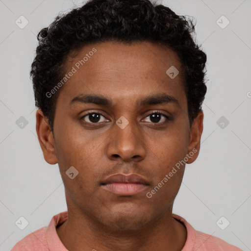 Neutral black young-adult male with short  brown hair and brown eyes